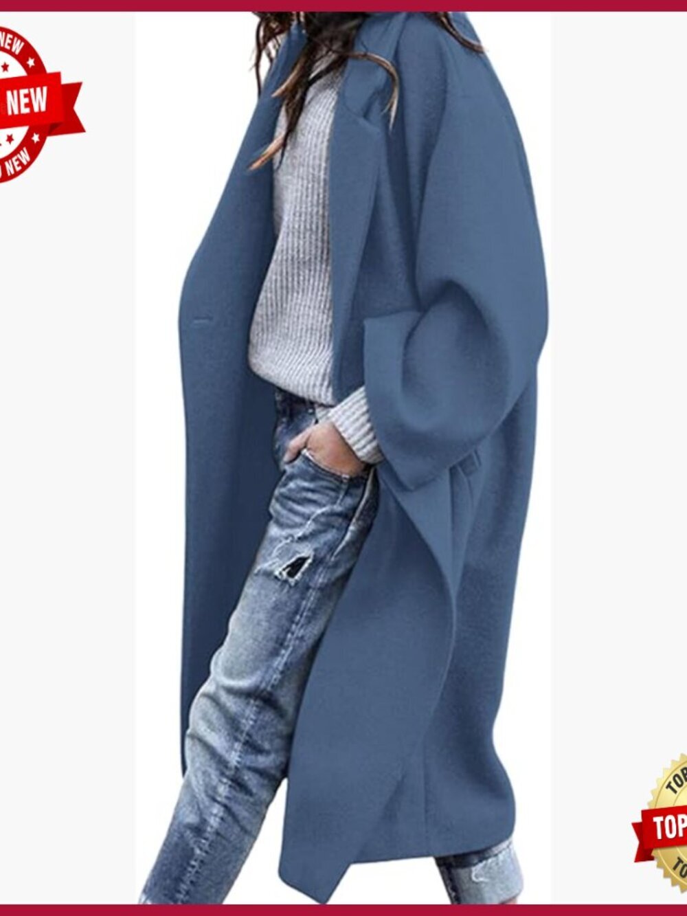 Oversized Pea Coat with Notch Lapel, Button Closure, Long Sleeve Winter Jacket